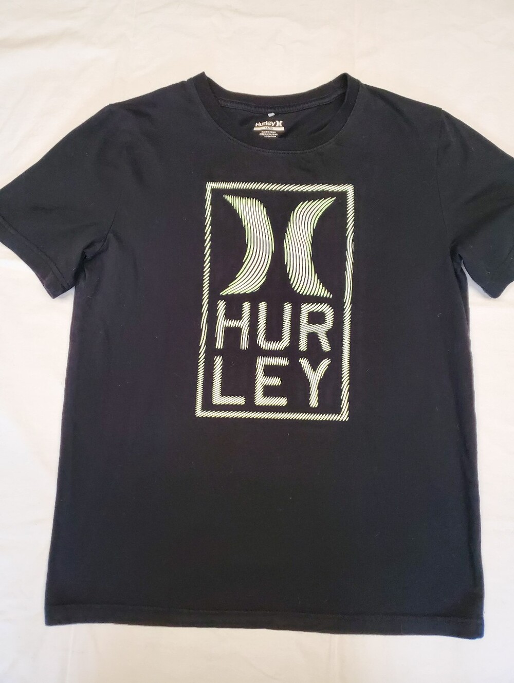 Hurley Boys Graphic Tee Youth XL 18/20 Black Neon Neon Stacked Logo Surf Shirt